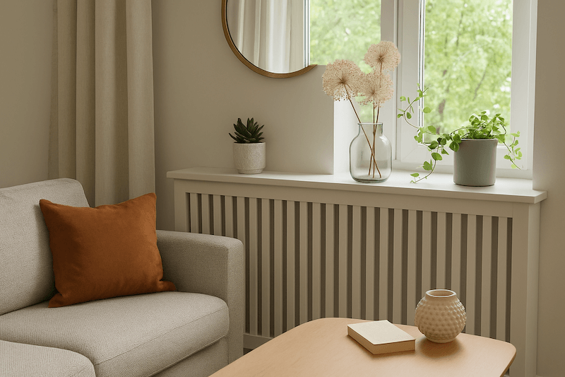 biała osłona na kaloryfer do salonu