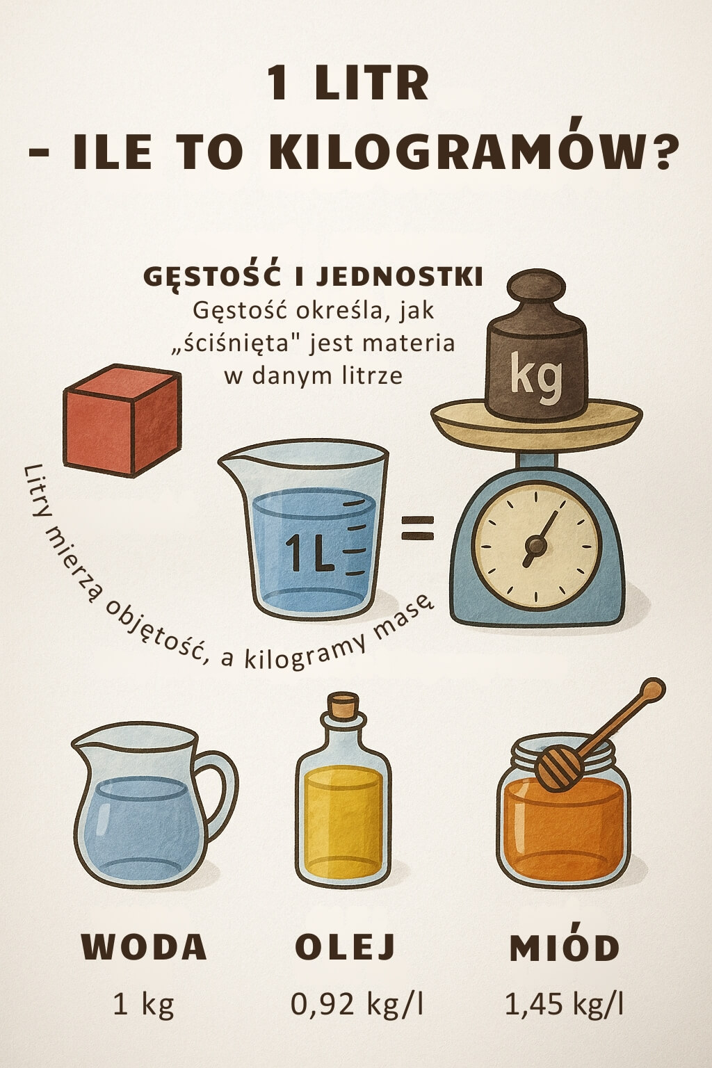 1 litr, ile to kilogramów na przykładzie wody