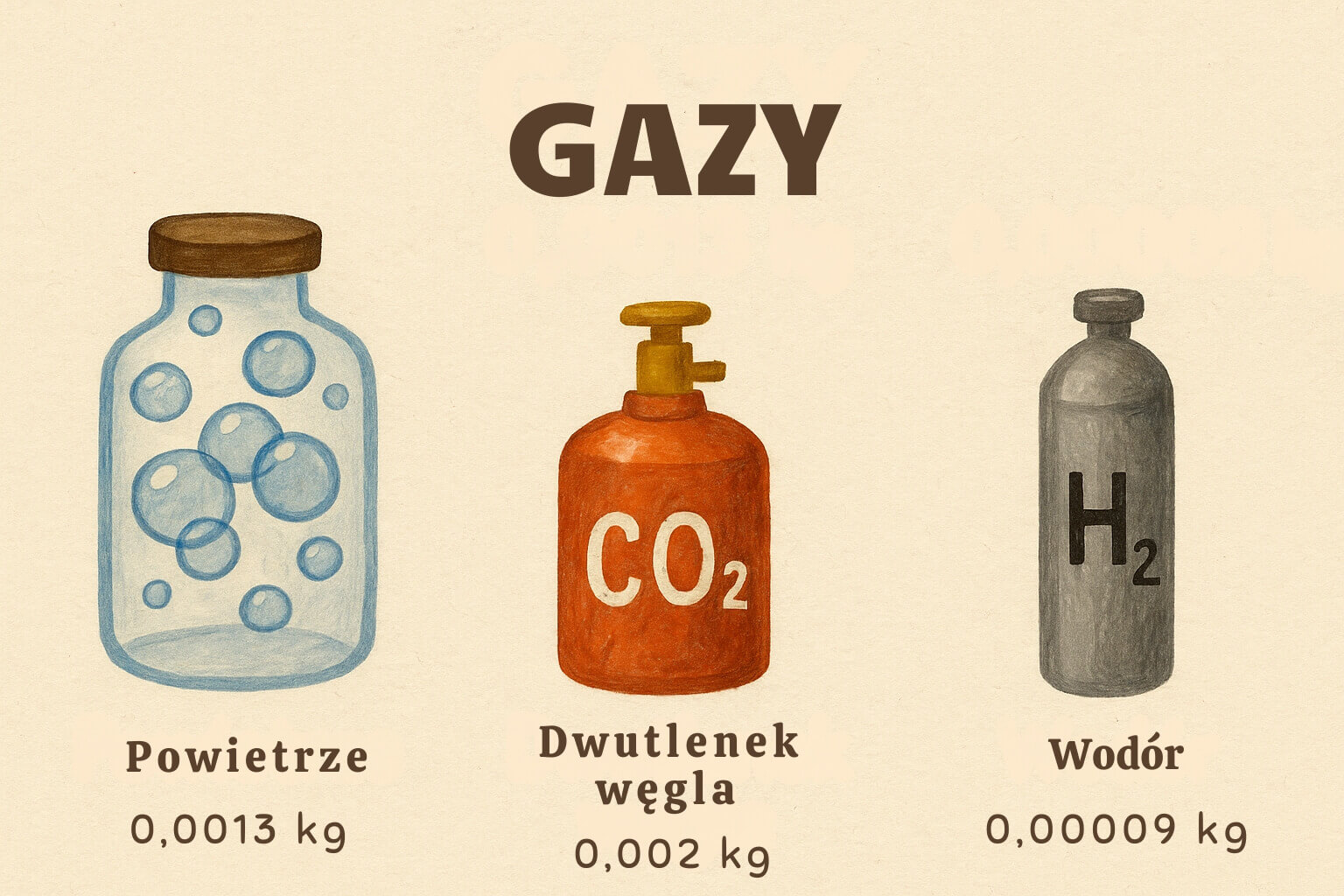 1 litr, ile to kilogramów na przykładzie gazów